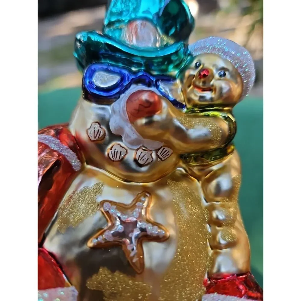 VTG Dillards Trimmings‎ BLOWN GLASS BEACH SNOWMAN Ornament Starfish Shells 5